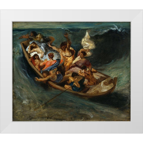 Christ on the Sea of Galilee Sketch White Modern Wood Framed Art Print by Delacroix, Eugene