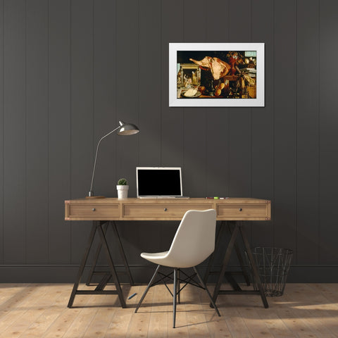 Christ with Mary and Martha White Modern Wood Framed Art Print by Aertsen, Pieter