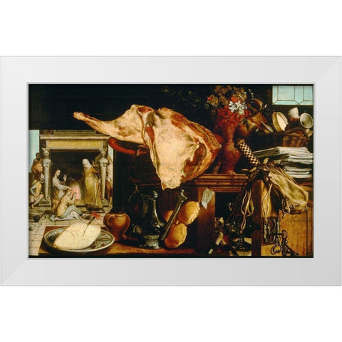 Christ with Mary and Martha White Modern Wood Framed Art Print by Aertsen, Pieter