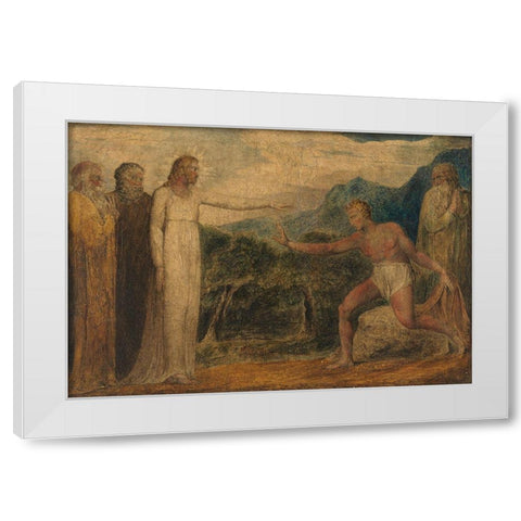 Christ Giving Sight to Bartimaeus White Modern Wood Framed Art Print by Blake, William
