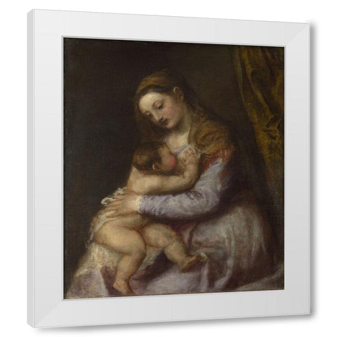 The Virgin suckling the Infant Christ White Modern Wood Framed Art Print by Titian