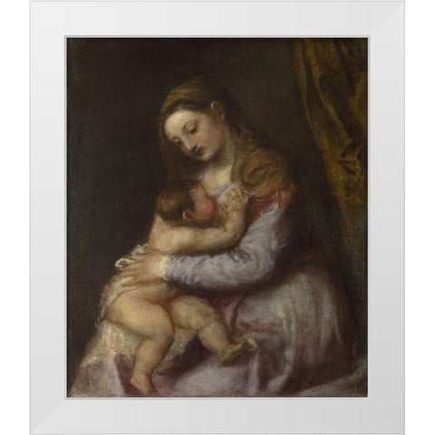 The Virgin suckling the Infant Christ White Modern Wood Framed Art Print by Titian