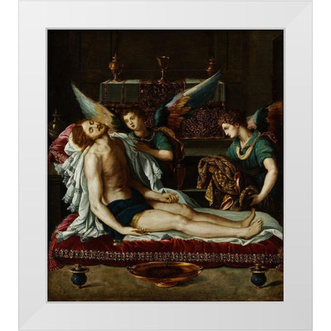 The Body of Christ Anointed by Two Angels White Modern Wood Framed Art Print by Allori, Alessandro