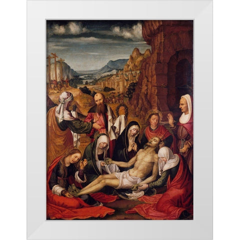 Mourning over the Dead Body of Christ White Modern Wood Framed Art Print by da San Leocadio, Paolo