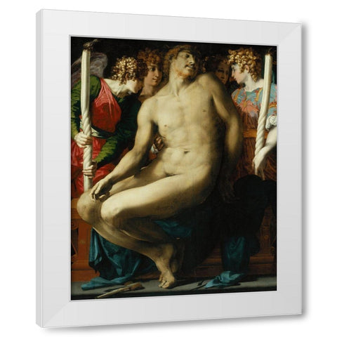 The Dead Christ with Angels White Modern Wood Framed Art Print by Fiorentino, Rosso
