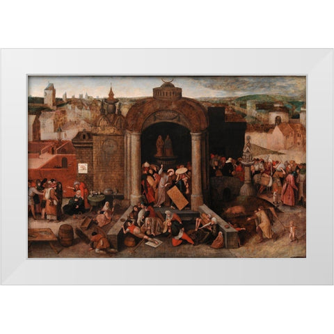 Christ Driving the Traders from the Temple White Modern Wood Framed Art Print by Bruegel the Elder, Pieter