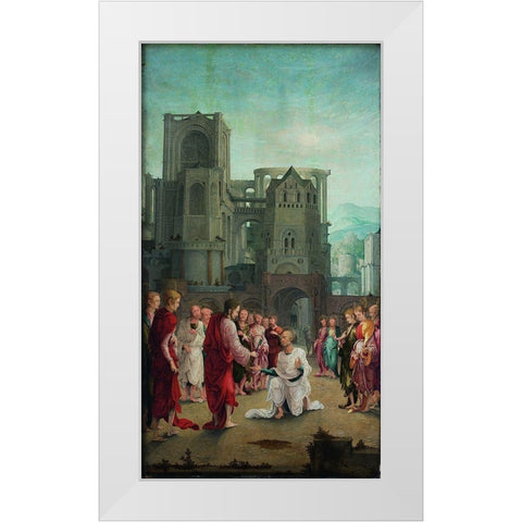 Christ Hands the Keys Over to St. Peter White Modern Wood Framed Art Print by Huber, Wolf