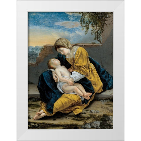 Madonna and Child in a landscape White Modern Wood Framed Art Print by Gentileschi, Orazio