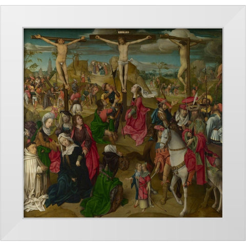 The Crucifixion- Central Panel White Modern Wood Framed Art Print by Master of Delft