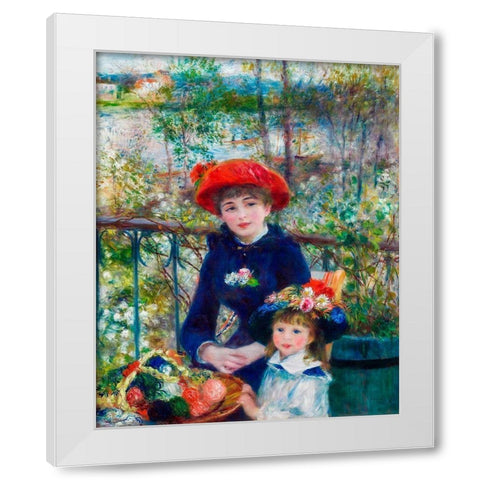 Two Sisters On the Terrace 1881 White Modern Wood Framed Art Print by Renoir, Pierre-Auguste
