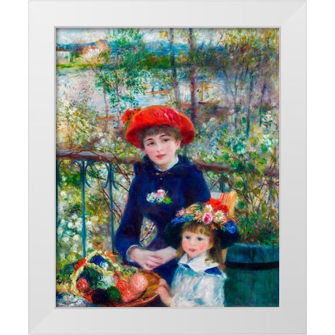 Two Sisters On the Terrace 1881 White Modern Wood Framed Art Print by Renoir, Pierre-Auguste