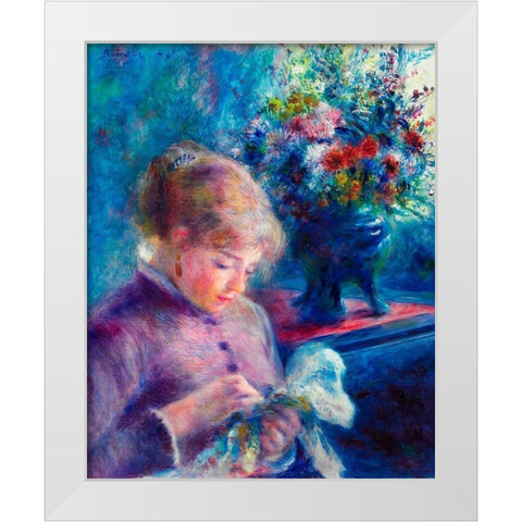 Young Woman Sewing 1879 White Modern Wood Framed Art Print by Renoir, Pierre-Auguste