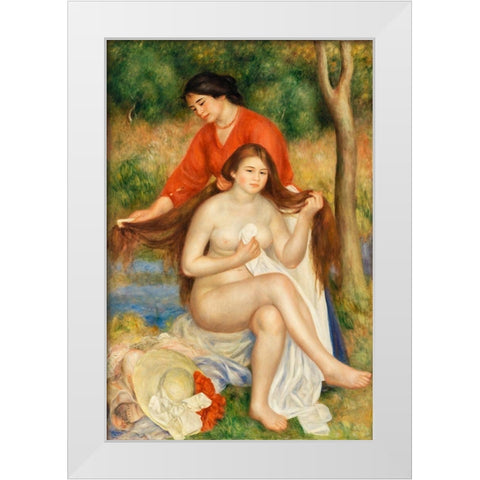 Bather and Maid 1900â€“1901 White Modern Wood Framed Art Print by Renoir, Pierre-Auguste