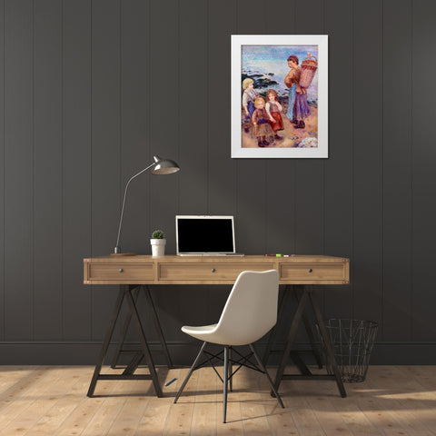 Mussel-Fishers at Berneval 1879 White Modern Wood Framed Art Print by Renoir, Pierre-Auguste