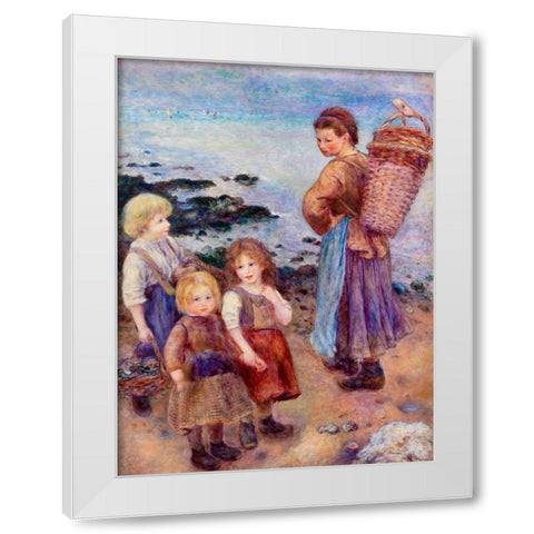 Mussel-Fishers at Berneval 1879 White Modern Wood Framed Art Print by Renoir, Pierre-Auguste