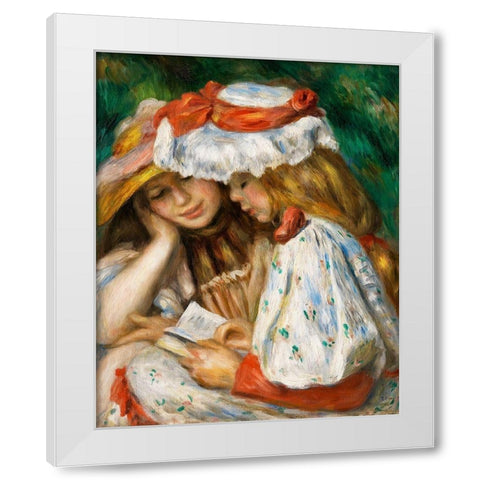 Two Girls Reading 1891 White Modern Wood Framed Art Print by Renoir, Pierre-Auguste