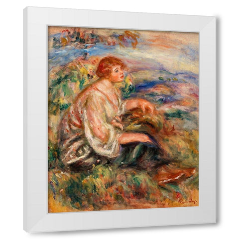 Woman in Tulle Blouse and Black Skirt 1917 White Modern Wood Framed Art Print by Renoir, Pierre-Auguste