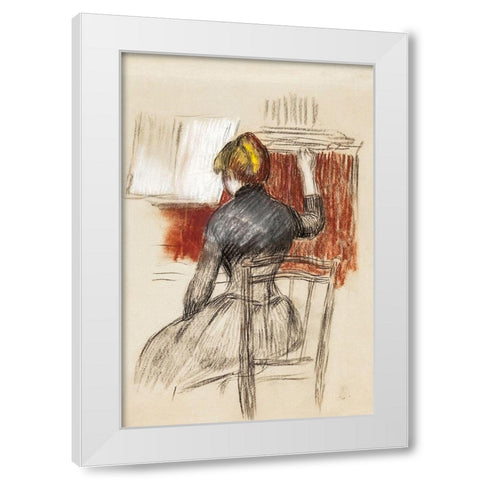 Woman at a Piano White Modern Wood Framed Art Print by Renoir, Pierre-Auguste