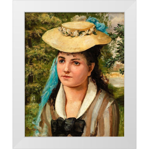 Lise in a Straw Hat 1866 White Modern Wood Framed Art Print by Renoir, Pierre-Auguste