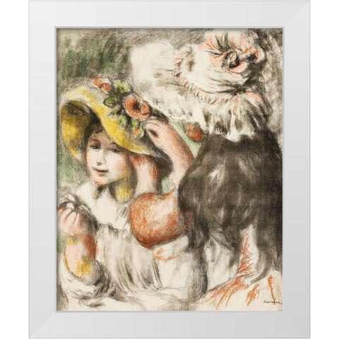 Pinning the Hat 1898 White Modern Wood Framed Art Print by Renoir, Pierre-Auguste