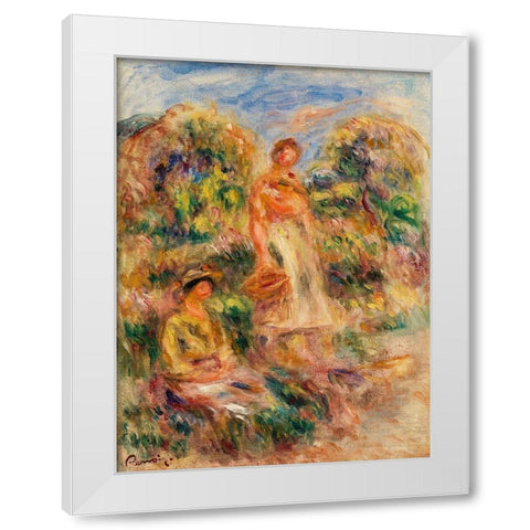 Standing Woman and Seated Woman in a Landscape 1919 White Modern Wood Framed Art Print by Renoir, Pierre-Auguste