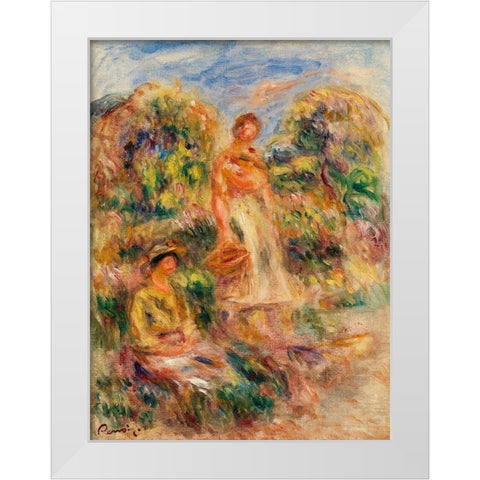 Standing Woman and Seated Woman in a Landscape 1919 White Modern Wood Framed Art Print by Renoir, Pierre-Auguste