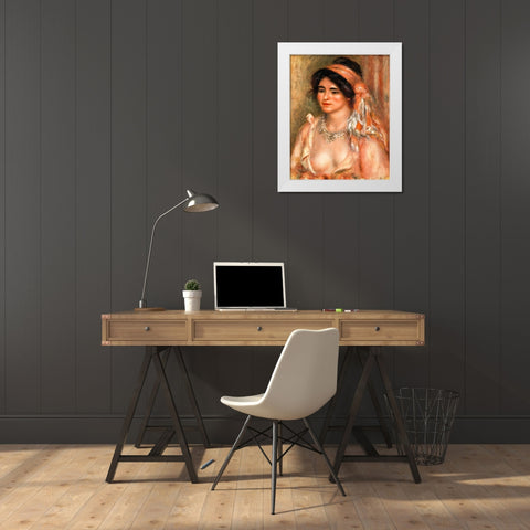 Woman with Black Hair 1911 White Modern Wood Framed Art Print by Renoir, Pierre-Auguste