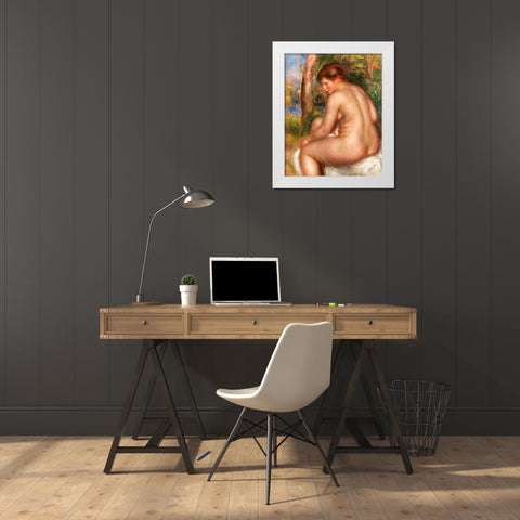 Bather in Three-Quarter View 1911 White Modern Wood Framed Art Print by Renoir, Pierre-Auguste