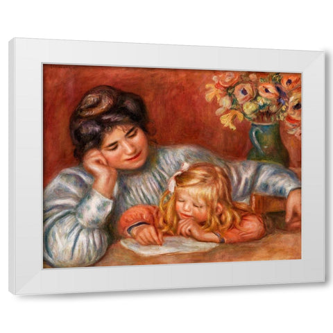 Writing Lesson 1905 White Modern Wood Framed Art Print by Renoir, Pierre-Auguste