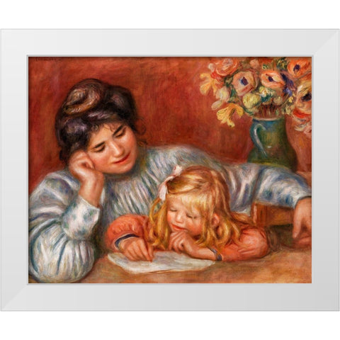 Writing Lesson 1905 White Modern Wood Framed Art Print by Renoir, Pierre-Auguste
