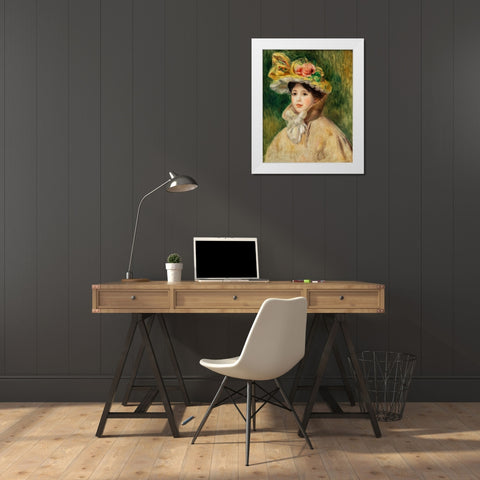 Woman with Capeline White Modern Wood Framed Art Print by Renoir, Pierre-Auguste