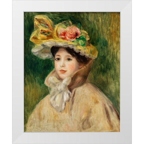 Woman with Capeline White Modern Wood Framed Art Print by Renoir, Pierre-Auguste