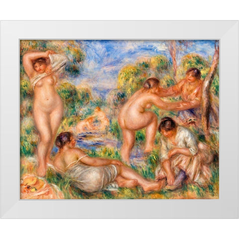 Bathing Group 1916 White Modern Wood Framed Art Print by Renoir, Pierre-Auguste