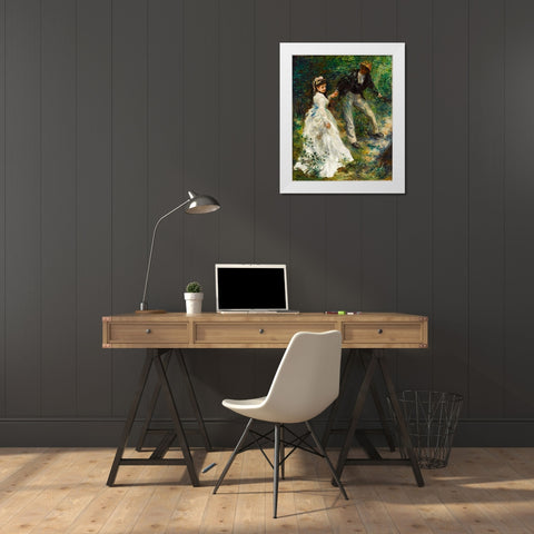 La Promenade 1870 White Modern Wood Framed Art Print by Renoir, Pierre-Auguste