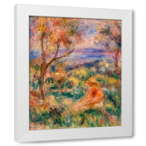 Seated Woman with Sea in the Distance 1917 White Modern Wood Framed Art Print by Renoir, Pierre-Auguste