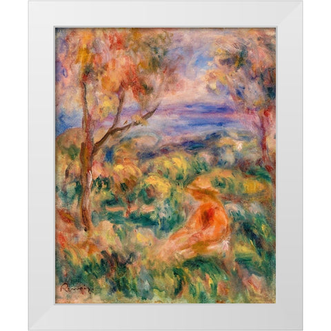 Seated Woman with Sea in the Distance 1917 White Modern Wood Framed Art Print by Renoir, Pierre-Auguste