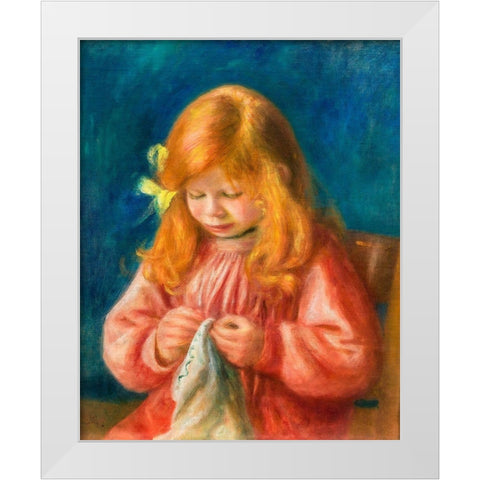 Jean Renoir Sewing 1900 White Modern Wood Framed Art Print by Renoir, Pierre-Auguste