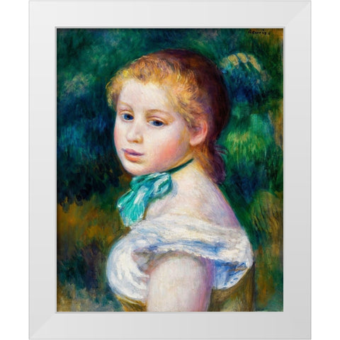 Head of Young Girl 1885 White Modern Wood Framed Art Print by Renoir, Pierre-Auguste