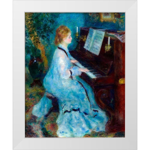 Woman at the Piano 1876 White Modern Wood Framed Art Print by Renoir, Pierre-Auguste