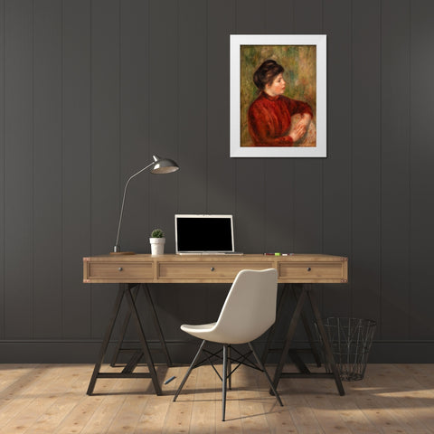 Woman Leaning on a Chair White Modern Wood Framed Art Print by Renoir, Pierre-Auguste