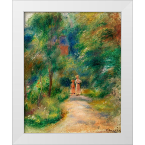 Two Figures on a Path 1906 White Modern Wood Framed Art Print by Renoir, Pierre-Auguste
