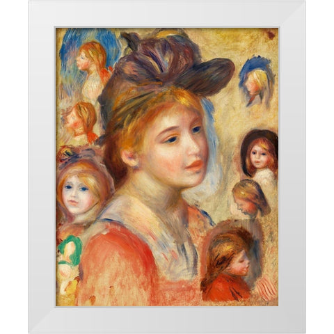 Study of Girls Heads 1893 White Modern Wood Framed Art Print by Renoir, Pierre-Auguste