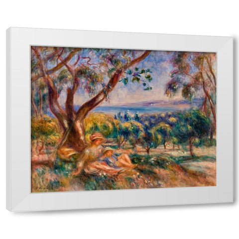Landscape with Figures, near Cagnes 1910  White Modern Wood Framed Art Print by Renoir, Pierre-Auguste