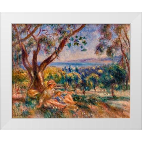 Landscape with Figures, near Cagnes 1910  White Modern Wood Framed Art Print by Renoir, Pierre-Auguste