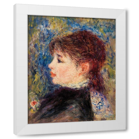 Young Woman with Rose 1877 White Modern Wood Framed Art Print by Renoir, Pierre-Auguste
