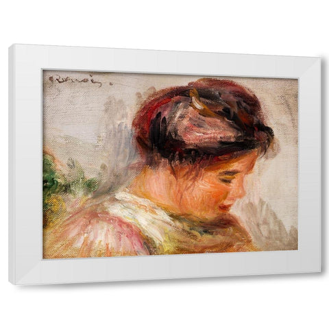 Head of Young Girl 1908 White Modern Wood Framed Art Print by Renoir, Pierre-Auguste