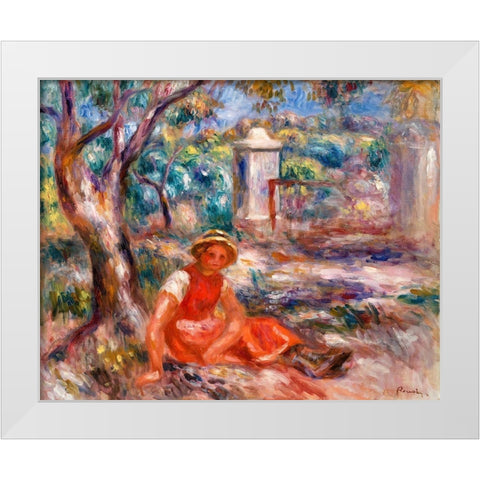 Girl at the Foot of a Tree 1914 White Modern Wood Framed Art Print by Renoir, Pierre-Auguste