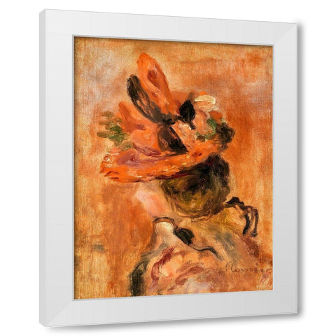 Womans Head with Red Hat 1890 White Modern Wood Framed Art Print by Renoir, Pierre-Auguste