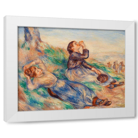 Grape Gatherers 1889 White Modern Wood Framed Art Print by Renoir, Pierre-Auguste