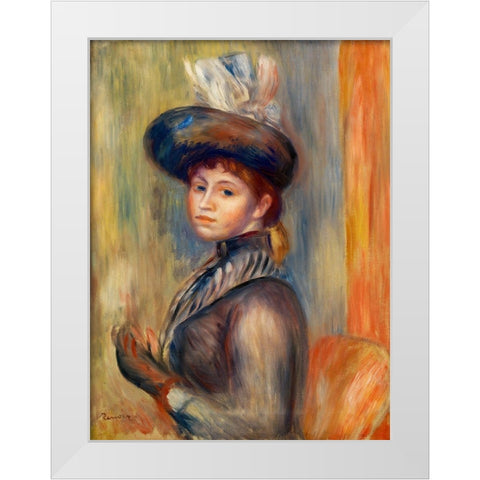 Girl in Gray Blue 1889 White Modern Wood Framed Art Print by Renoir, Pierre-Auguste